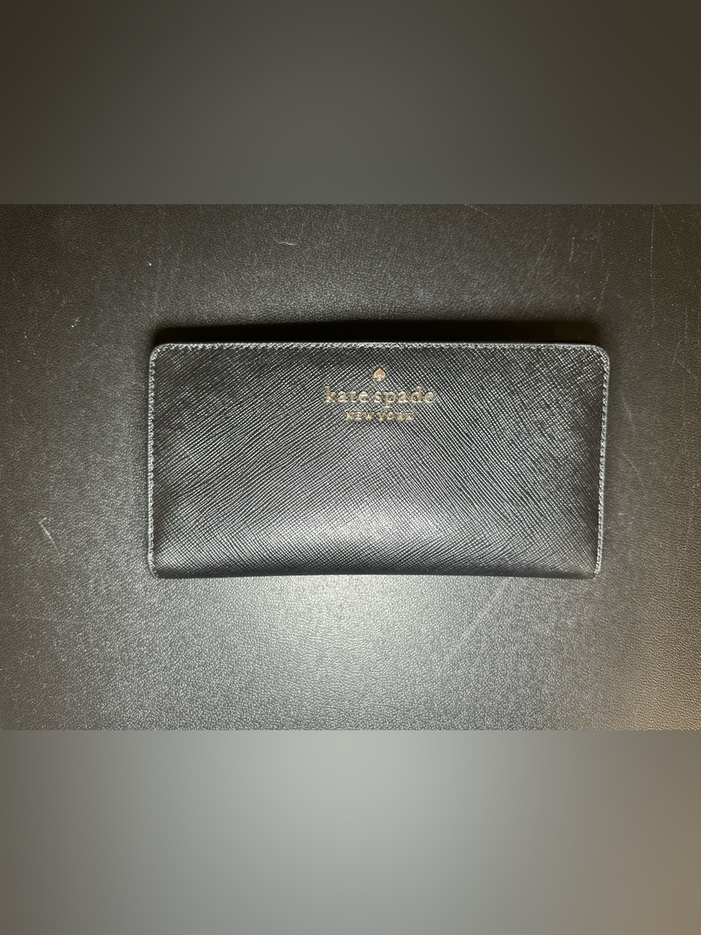 kate spade Black Saffiano Leather Card Holder wallet with Gold Logo